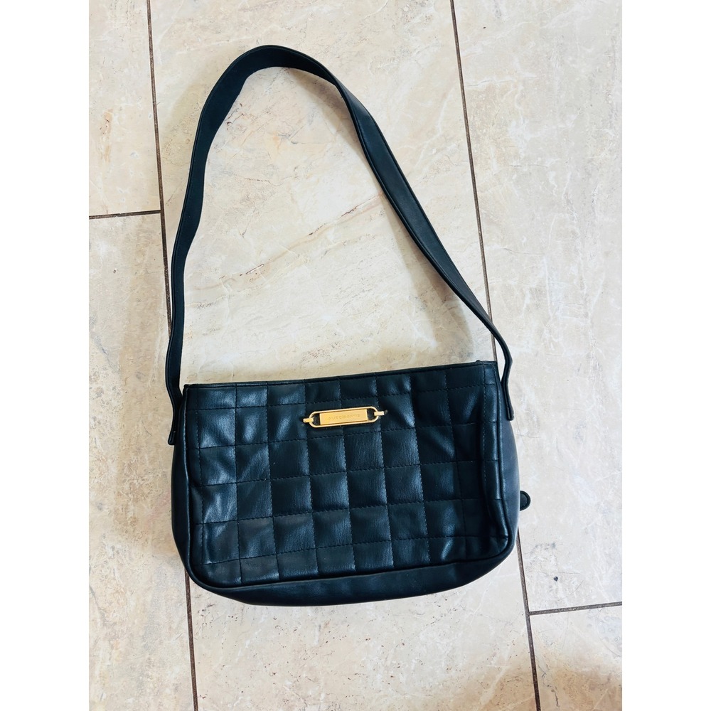 Liz Claiborne Black Quilted Shoulder Bag Organizer Purse Gold Hardware